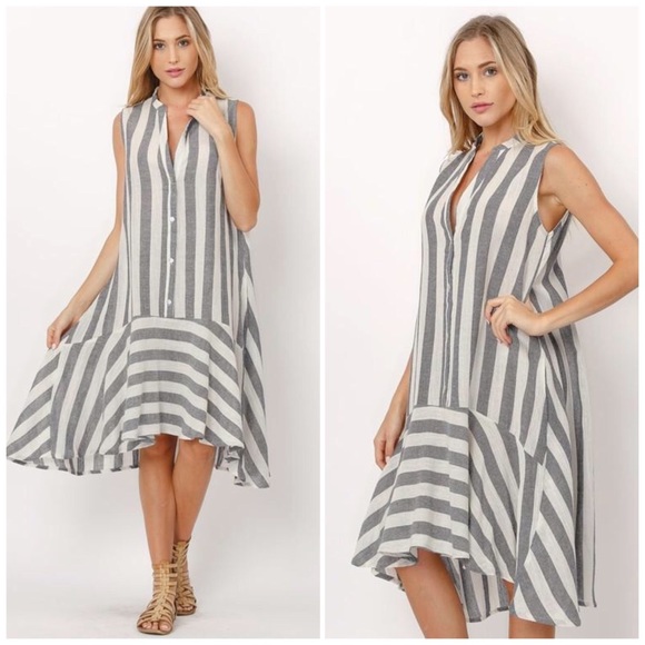 bohostylz Dresses & Skirts - ❗️LAST 1❗️Navy Striped Drop Waist Midi Dress